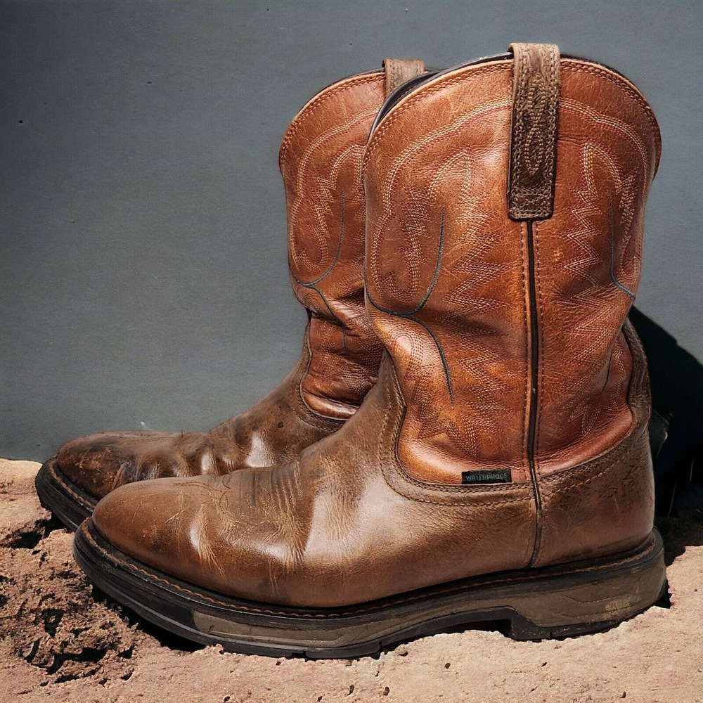 Ariat Work Boots Men ASTM F2892-17 EH Size 14D Round Toe Lt Brown & Blue ATS Max